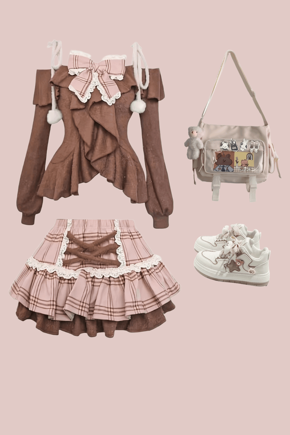 A nostalgic daydream wrapped in bows and blush tones. Whimsy Ribboncore blends soft grunge textures with doll-like innocence—ruffles, plaid, and plush details evoke a tender rebellion. It’s for the girl who writes poetry in her sketchbook and finds magic in mismatched socks and vintage lace.